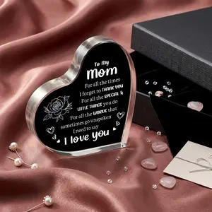 Gift for Mom from Daughter Son Christmas Acrylic Heart Shaped Block for Moms Bonus Heart Plaque Sign for Grateful Mother‘S Day Birthday Thanksgiving Gift Ideas (Flower)