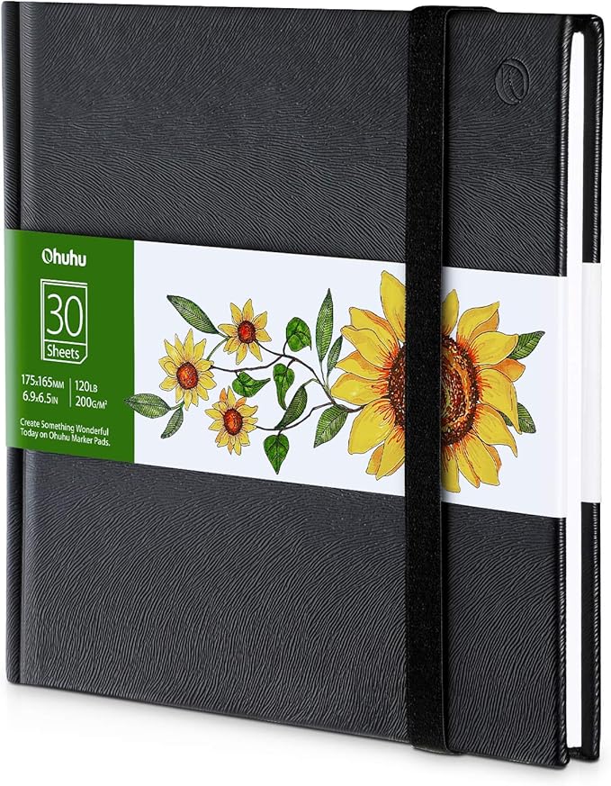 Ohuhu Marker Pads Art Sketchbook: 120 lb/200 gsm - 6.9" x 6.5" - 30 Sheets/60 Pages / 8.3"x8.3" / 7.4"x10" - 78 Sheets/156 Pages - Specially Designed for Alcohol Markers - Sketchbook Series of Ohuhu