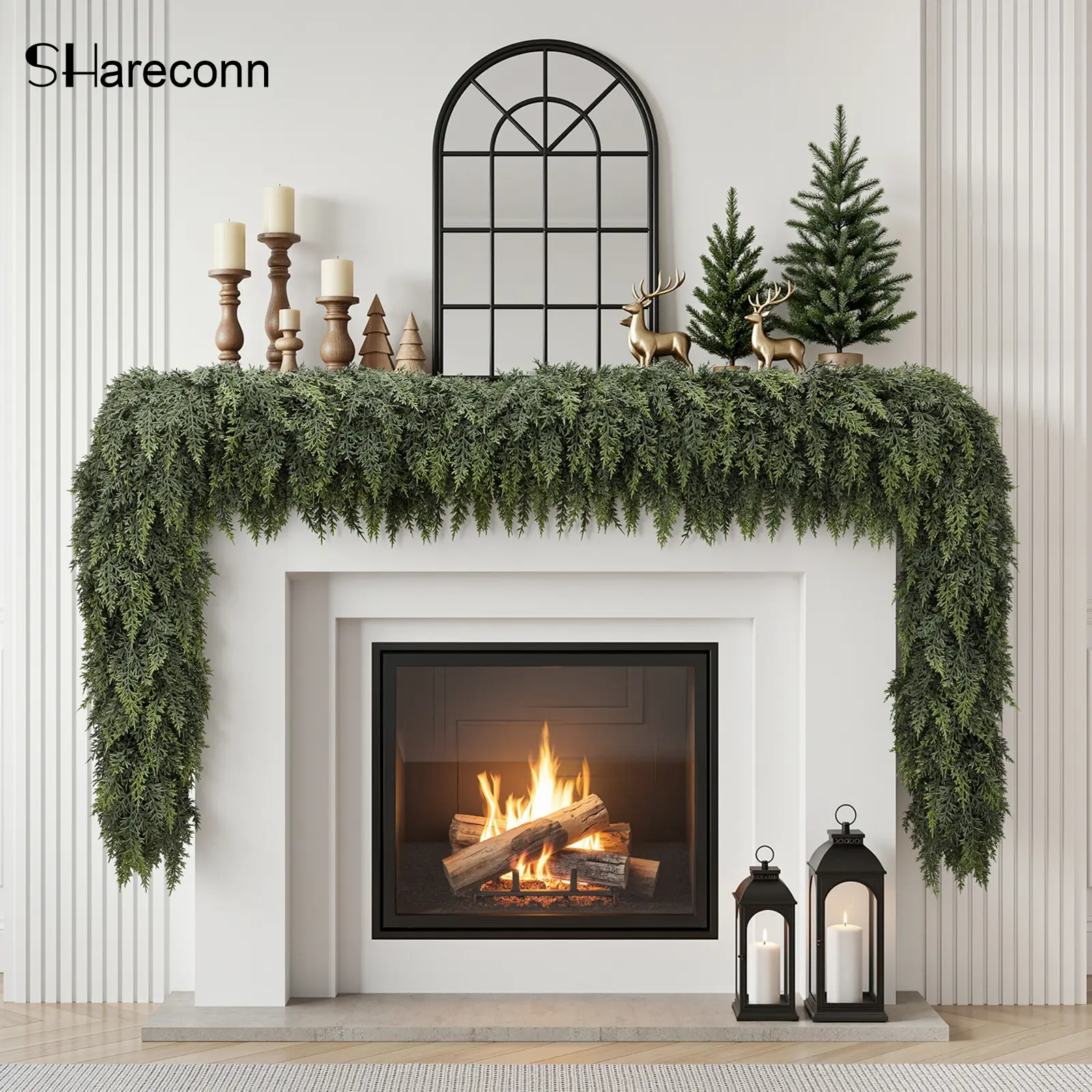 SHareconn 1/2/4/8-Pack 6/9FT Unlit or Pre-lit PE Material Real Touch Traditional Artificial Cedar Garlands - Christmas Home Decor for Mantel, Window, Casual Festive Decorations, Cedar Garland Indoor/Outdoor Gift