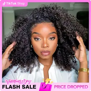 3 In 1 Wear Go Half Wigs Afro Curly Human Hair Glueless Wigs For Women 250% Density With Natural Hairline 100% Human Hair Wigs With Drawstring #springfresh