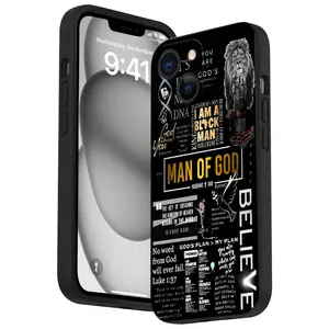 Man of God Pattern Straight Edge Phone Case for iPhone 16 15 14 Pro Max 13 12 11 XR XS Plus Shockproof Non Slip Military-Grade Protection Silicone Cover