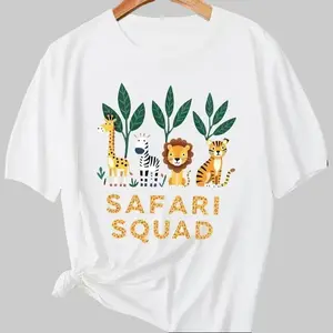 Men's Safari Squad Cute Animal Adventure T-Shirt, Everyday Short-Sleeve Casual Top with Soft Fabric,summerwins