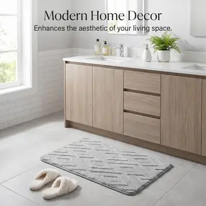Simple Cream Style Memory Foam Mat, Bathroom Absorbent Non-Slip Quick-Dry, Rhombus Pattern Thickened, Easy-To-Clean Dirty-Resistant Floor Mat, Absorbent Bath Mats