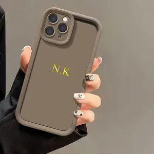 Phone Case - Personalized Customized Initials Name Letters Phone Case Compatible with Iphone 17 16 15 14 13 12 11 Pro Max 14 15 16 Plus 3D Golden Letters Hot Foil Embossed Luxury Korea INS Soft TPU Shockproof Cases Cover 11 12 13 14 15 16 17 Pro Max
