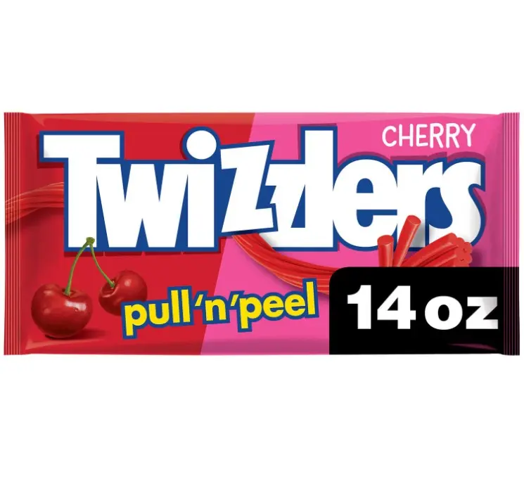 TWIZZLERS PULL 'N' PEEL Cherry Flavored Licorice Style, Low Fat Candy Bag, 14 oz