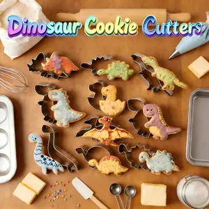 10pcs Dinosaur Cookie Cutter Set – Stainless Steel Baking Molds, Cookie Decorating Tools for Chocolate, Sandwiches, Fondant | DIY Kitchen Tools for Kids'Dinosaur-Themed Birthday Party Supplies | Dishwasher & Oven Friendly Cookie Cutters