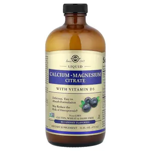 Solgar Calcium Magnesium Citrate Liquid with Vitamin D3, Blueberry, 16 fl oz (473 ml)