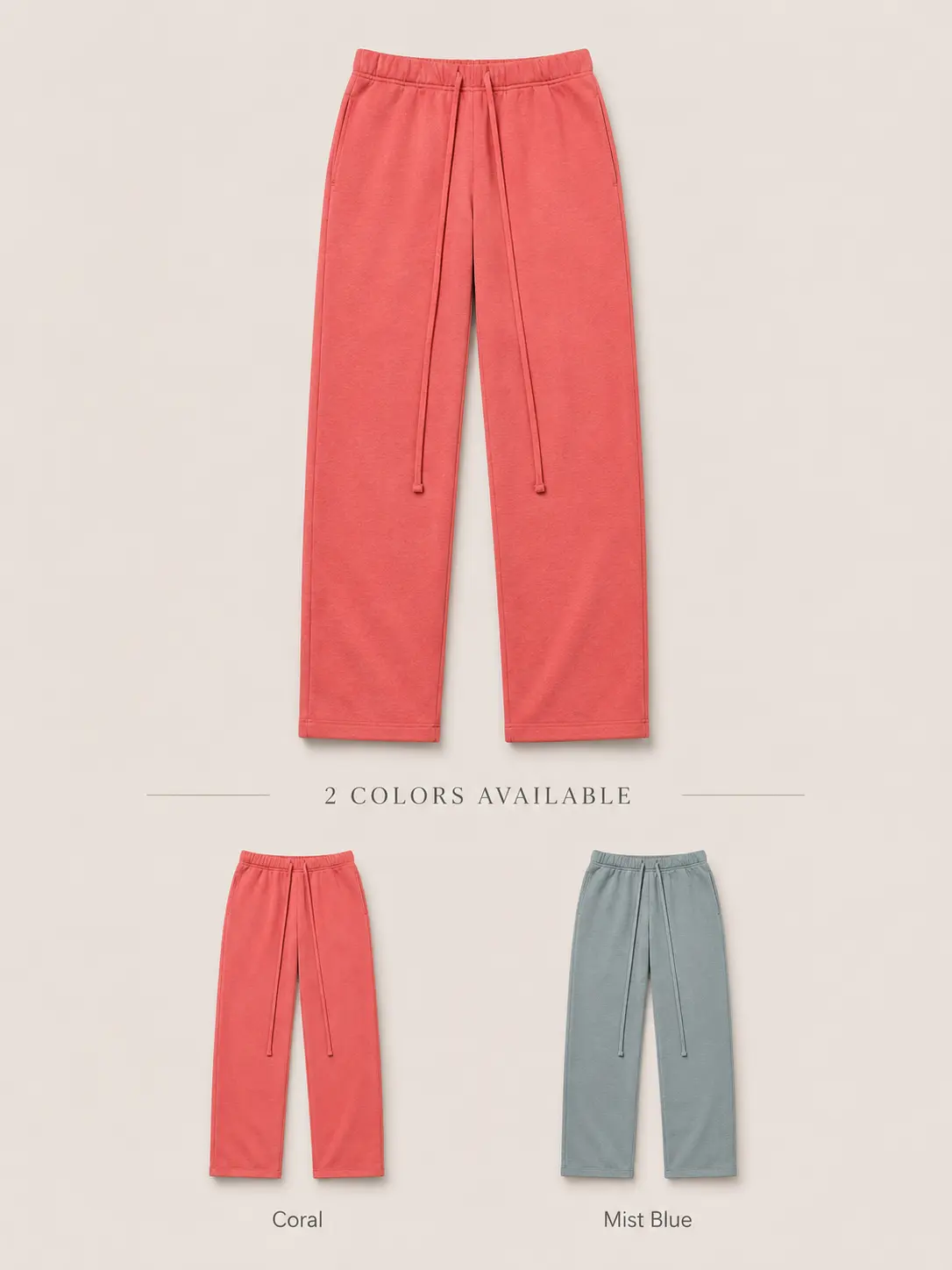 Men's Uncuffed Casual Fleece Sweatpants, Coral&Mist Blue-Relaxed Straight Leg Drawstring Pants with Side Pockets, Casual Loose Fit Streetwear