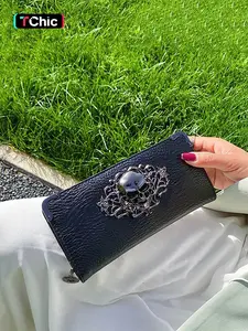 Women's Trendy Punk Style Skull Design Long Durable Fashion Wallet, Casual Pu Leather Zipper Long Purse, Fashionable Wallet for Daily Use for Women, 2025 Vintage Purse for Women, Stylish Wallet, Wallets Women