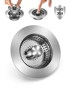 3-in-1 Kitchen Sink Strainer Stopper Combo Stainless Steel Wrap Around Sink Downspout for US Standard 3-1/2 inch Sewer Strainer, Smooth Handle for Easy Cleaning, Anti-Clogging