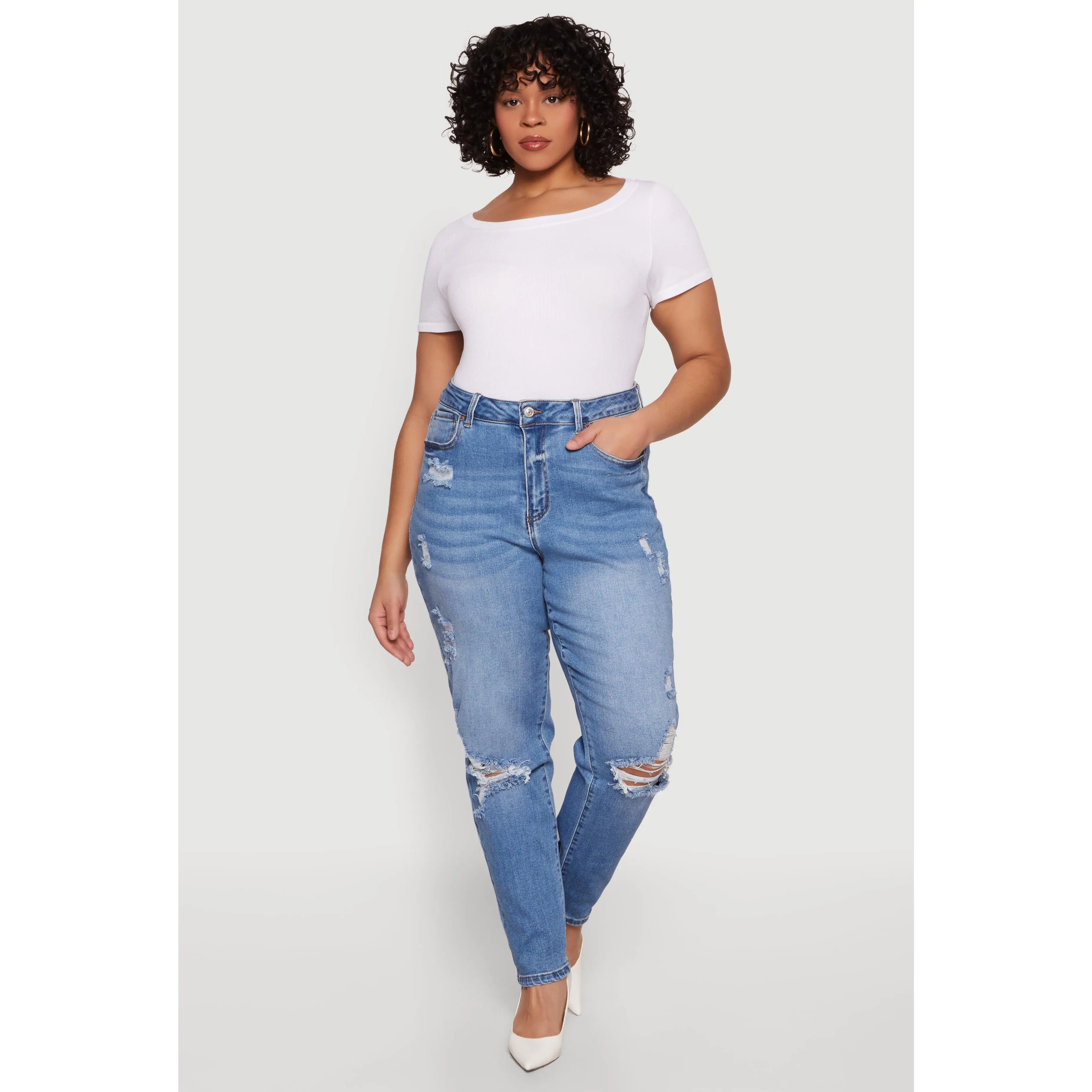 Plus Size WAX Distressed Mom Jeans