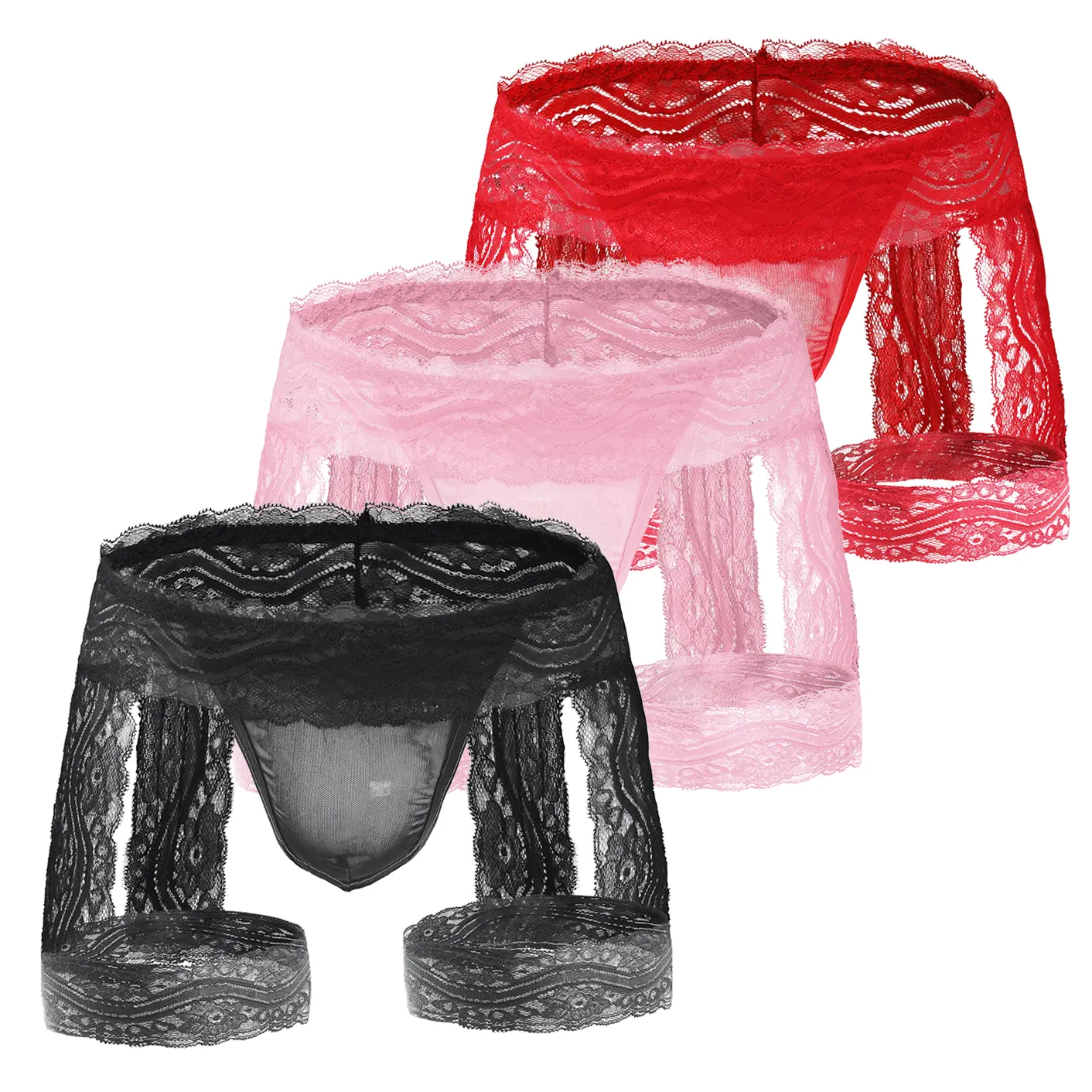 Bleso Men's Soft Lace G-String Underwear - Menswear with Adjustable Ruffled Thong, Mini Skirt Trim, Fabric