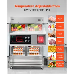 VEVOR Commercial Refrigerator, 32.2 in Width Reach In Upright Refrigeration Double Glass Door, 43.2 Cu. ft Auto-Defrost Stainless Steel Refrigerator with 8 Adjustable Shelves, 32 to 50 Temp Range