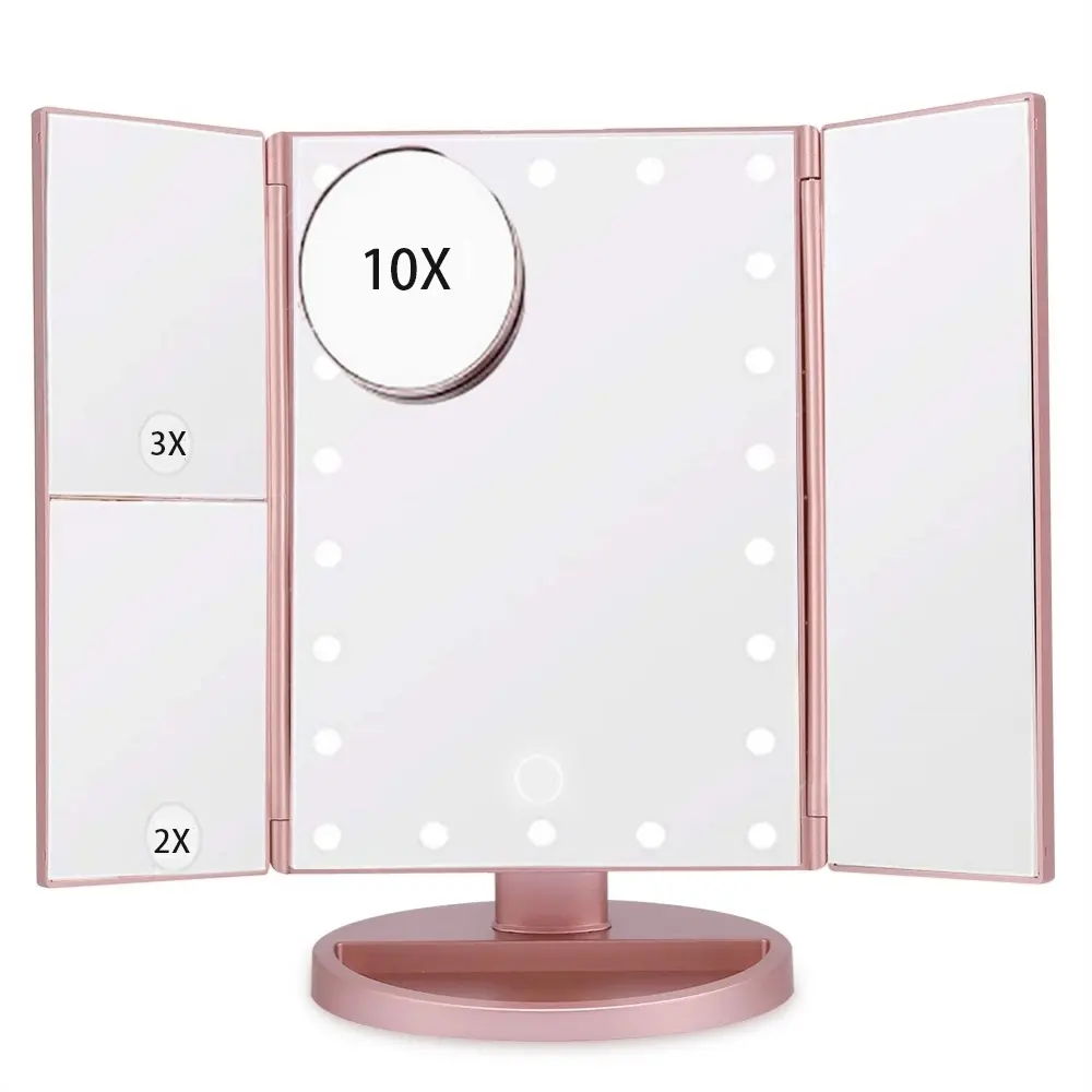 Makeup Mirror with 22 LED Lights, Integrated Lighting, 180° Rotatable, Touch Screen and 3X/2X/1X Magnification Mirror, Tabletop Makeup Mirror, Beauty Mirror, Lighted Mirror