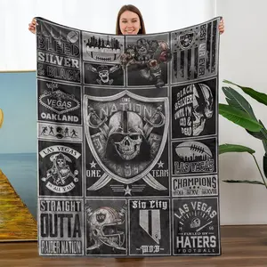 Comfortable Flannel Blanket, Las Vegas Raiders Football Theme, Shield Skull Dual Swords Design, Digital Print, Ideal Gift