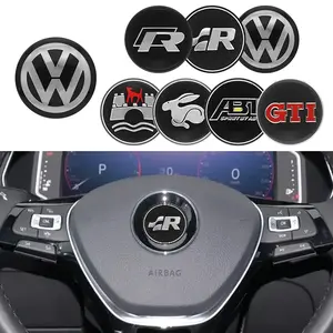 Aluminum Emblem Logo 3D Car Steering Wheel Badge Sticker For Volkswagen VW GTI Golf 5 6 7 Mk4 Mk5 Mk6 Polo Passat B5 B6 B7 Scirocco Jetta Tiguan CC Touareg Beetle Rline R Touran Bora Auto Decoration Sticker Accessories