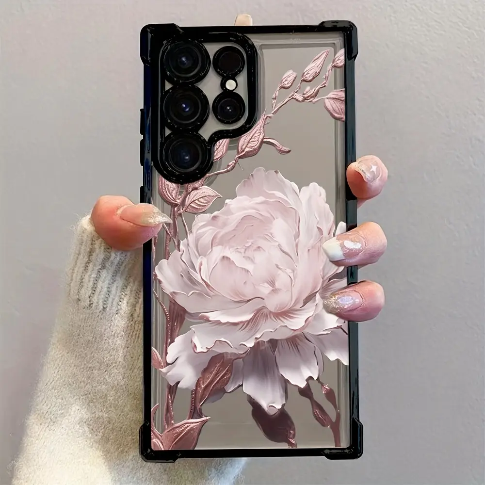for samsung   Galaxy Stylish Pink Flower Mobile Phone Case for Galaxy S25 S24 S23 S22 S21 FE Ultra Plus 4G 5G Anti-Fall Transparent Soft Back Cover