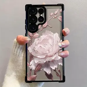 for samsung   Galaxy Stylish Pink Flower Mobile Phone Case for Galaxy S25 S24 S23 S22 S21 FE Ultra Plus 4G 5G Anti-Fall Transparent Soft Back Cover