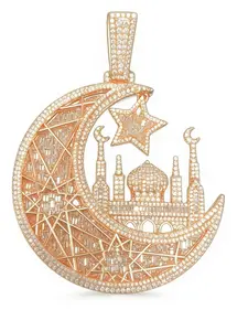 2415 Iced Out Crescent Charm Faith-Based Urban Bling with Star and Mosque Design summerwins
