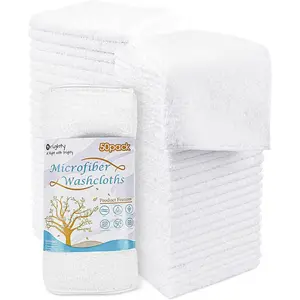 Washcloths Bulk Towels Set 50 Pack, Highly Absorbent and Soft Microfiber Face Cloths, Multi-Purpose Wash Cloths & Hand Towels for Bathroom, Hotel, Spa and Gym, 12x12 Inch