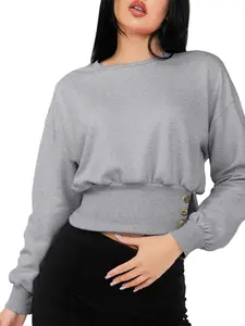 Women's Plain Crop Sweatshirt, Casual Long Sleeve Crew Neck Pullover for Fall & Winter, Women's Clothes for Daily Wear