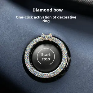 Rhinestone Decor Bowknot Design Car Engine Start Stop Button Ring, Car Engine Start Stop Button Decoration, Car Interior Accessories for Women, Car Decorations, Automotive, Vehicle