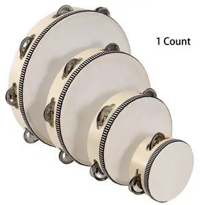 4/6/8/10 Inch Tambourine, Handheld Wooden Tambourine, Musical Instrument for Party KTV, Rhythm Percussion Drums Instrument for Adults