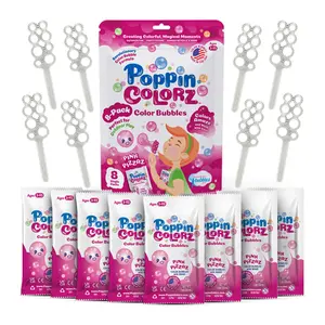PoppinColorz 8-Piece Bubble Solution and Wands Party Pack | Pink Pizzaz
