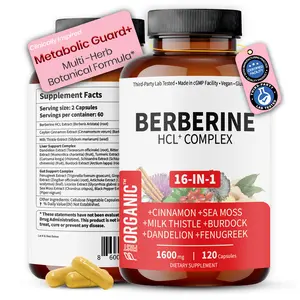 Berberine HCL+ Complex 1600mg | Glucose & Metabolic Balance | 16-in-1 Synergy with Milk Thistle, Cinnamon, Dandelion, Fenugreek & more for Gut & Liver Health  Fitness Healthcare Dietary Supplement Edible