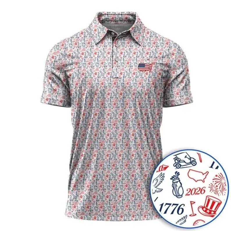 USA 250th Anniversary Golf Polo Shirt for Men, 1776–2026 Patriotic American Polo, 4th of July Golf Shirt