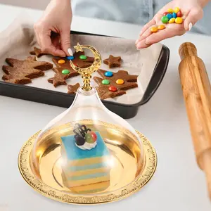 Round Dessert Plate with Lid, Ramadan Cake Stand, Home Use Cake Tray, Metal Material, Small Fruit Dish Display Rack