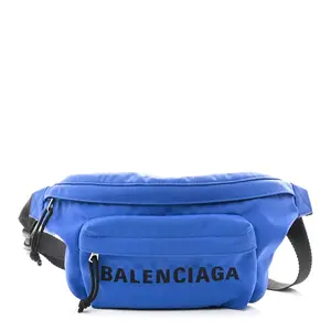 Pre-owned Balenciaga Calfskin Shoulder Bags Sport Nylon Logo Embroidered Wheel Beltpack Electric Blue Black