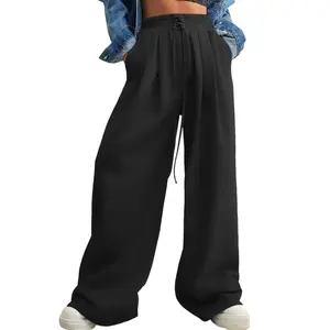 Aleumdr Wide Leg Sweatpants for Women 2026 Trendy Fashion High Waist Drawstring Loose Long Pants with Pockets Elastic Casual Womenswear Sport Athleisure Activewear Bottoms