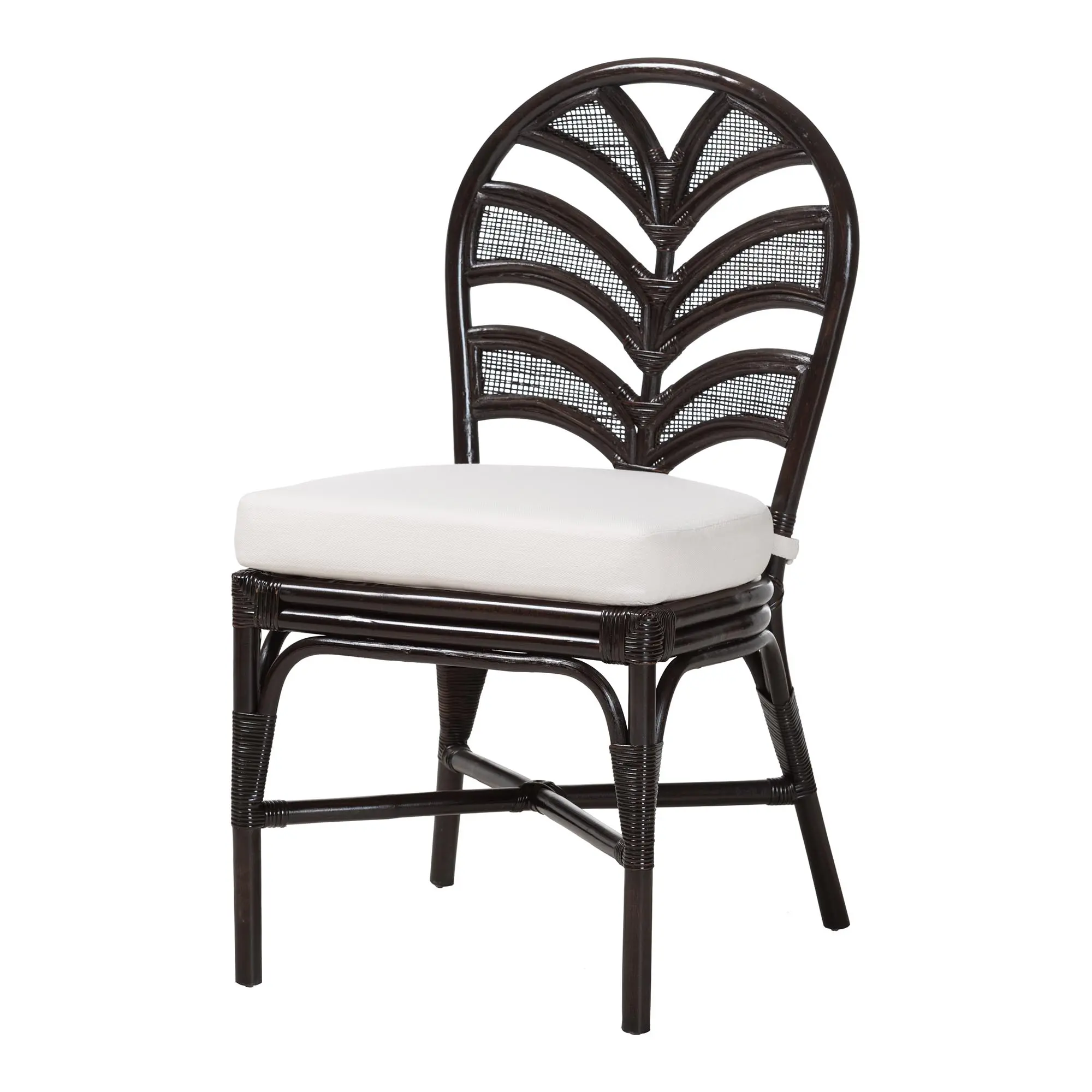 Bali & Pari Niven Sustainably Sourced Natural Rattan Dining Chair with Cushion - Handwoven Wicker Accent Chair, Banana Leaf Backrest for Kitchen, Tranquil Getaway Vibes, Dining Chairs, Formaldehyde (Gas)