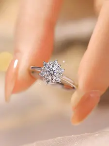 Korean Style Snowflake Zircon Engagement Ring, Fashionable Daily Wear Wedding Jewelry for Women, Perfect Gift for Anniversary