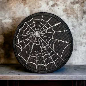 Spiraling Spiderwebs Embroidered Patch – 3.90" x 3.90" | Sew-On, Iron-On, or Hook Backing