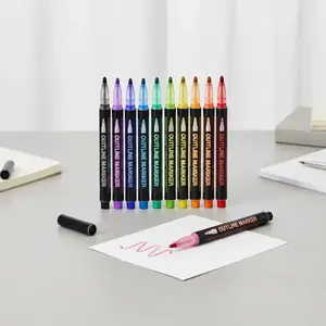 Outline Marker Pen, 12pcs/set Double Line Outline Marker for Signature DIY, Office Stationery & Supplies, Drawing Markers