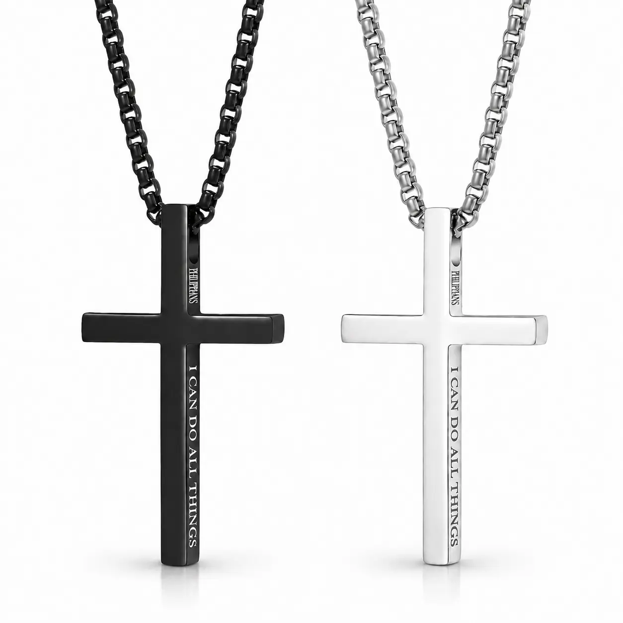 Stainless Steel Philippians 4:13 Cross Necklace - Christian Bible Verse Pendant, Faith Strength Costume Jewelry Gift for Men