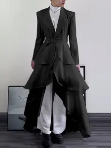INCERUN Men's Fashion Elegant Formal Pleated Party A-Line Skirt Suit, Long Sleeve, Fabric, Casual Western Style, Spring & Fall Season, Perfect for Parties, Menswear