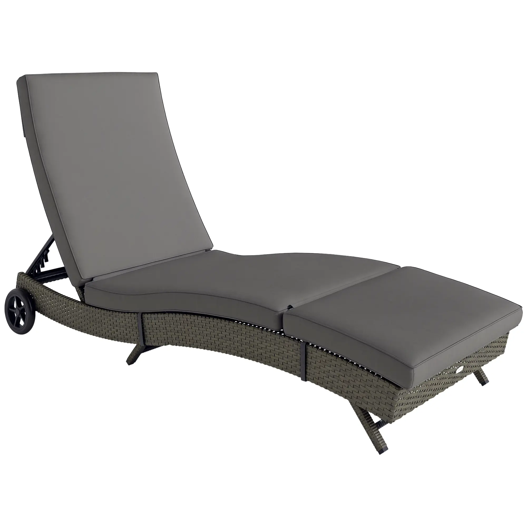 Outsunny PE Rattan Wicker Reclining Folding Sunlounger - Outdoor Patio Chair with Wheels, Cushion, 5-Level Adjustable Backrest, Gravity Recline for Poolside, Garden | Collapsible Portable Rattan Sunlounger, Reclining Folding Sunloungers, Rattan Sunlounger