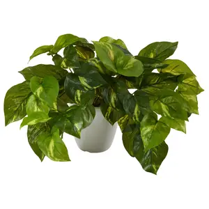 Nearly Natural 9" Pothos Artificial Plant in White Planter