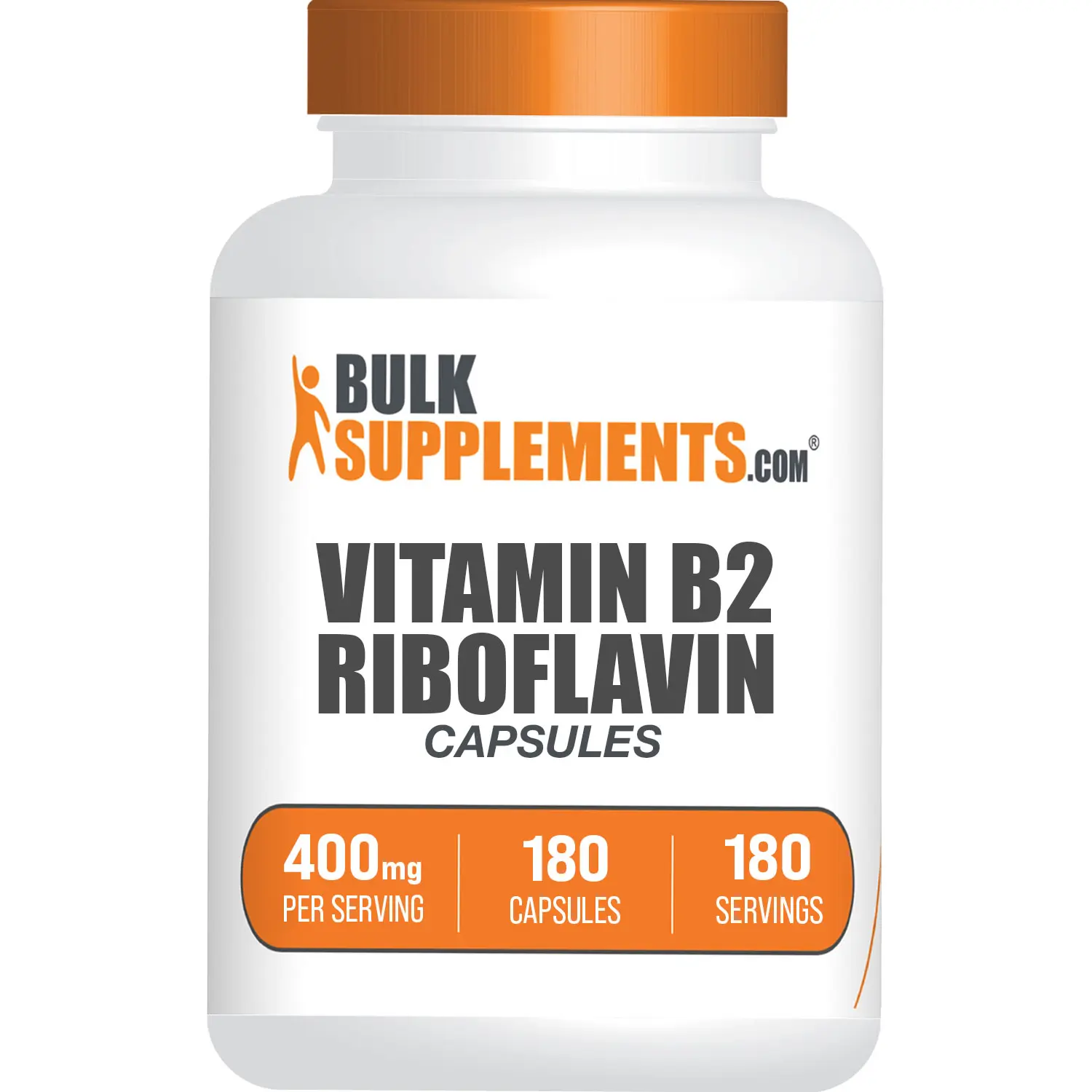 BulkSupplements Vitamin B2 Riboflavin Capsules - 400mg per Serving, 180 Count - Dietary Clean Nutrient Vitamins Supplements for Energy Boost, Antioxidant Support, Metabolism Enhancement