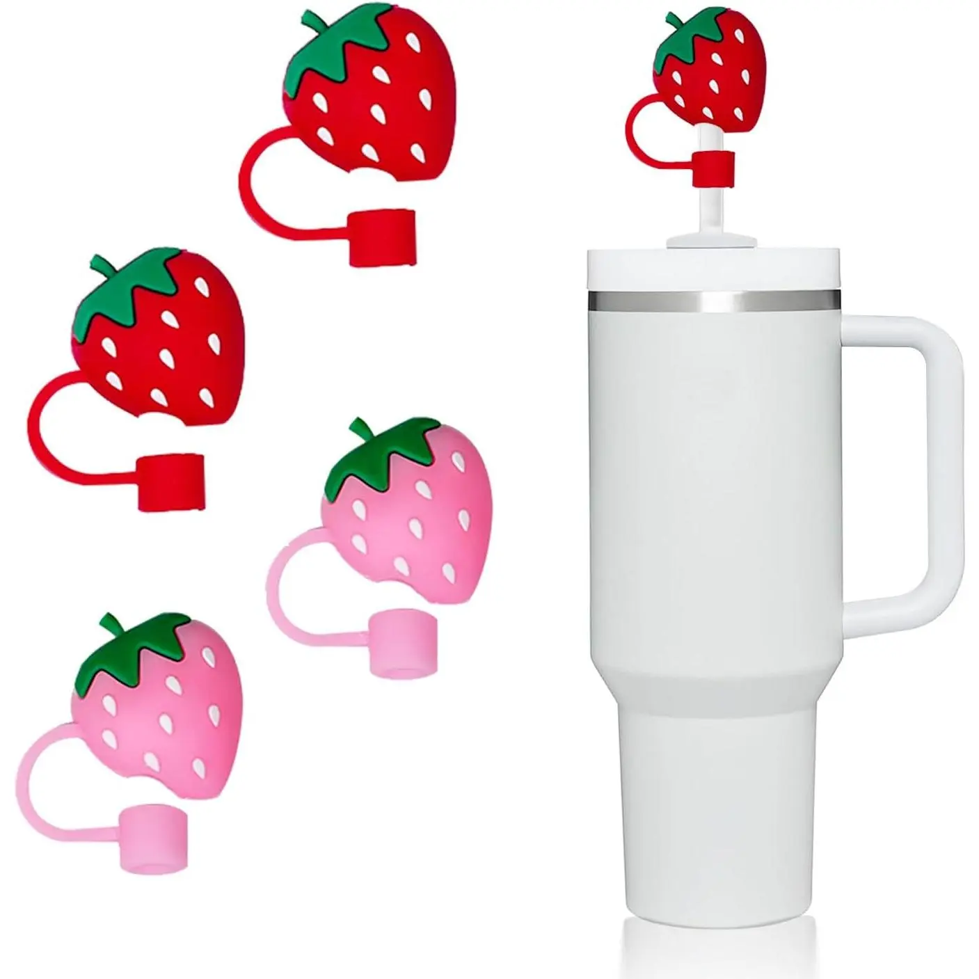 Strawberry  Straw Covers Strawberries Toppers Compatible with  40oz/30oz Tumblers 4 pack
