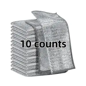10 Counts Wire Dishwashing Rag,Heavy-Duty Steel Mesh Scrubber, Abrasive-FreeCleaning Cloth for Kitchenware, Pots, Pans andUtensils
