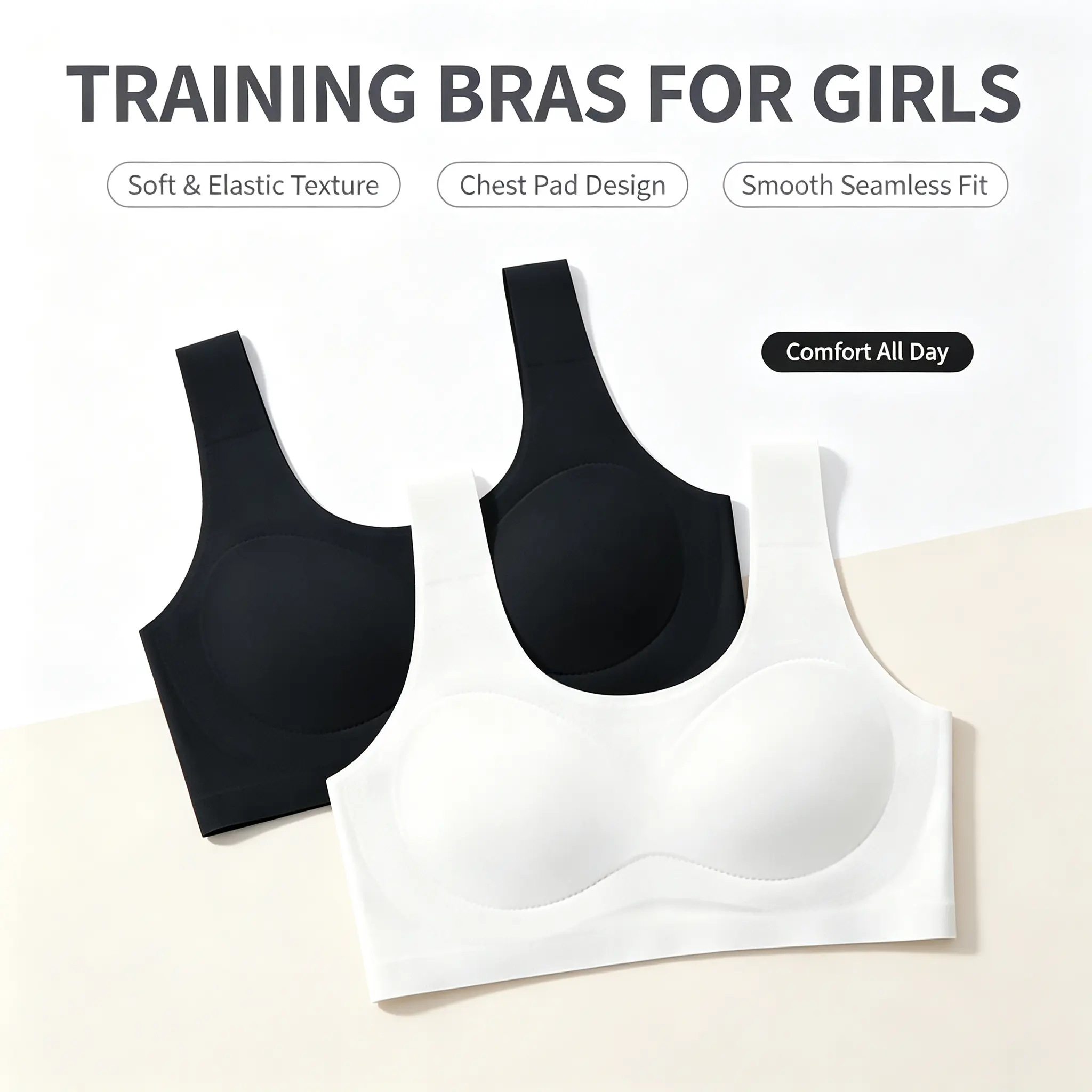 PINENUT Teen Girls' Training Bras (10-16), Female All-Seasons Seamless Regular Fit Pull-On Sports Bras with No Shifting, No Bunching Padding