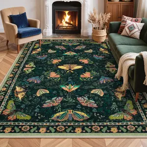 Vintage Colorful Butterfly Floral Living Room Carpet, Non-Slip Soft Washable Rug, Luxury Bedroom Mat, Sofa Coffee Table Rug, Butterfly Area Rug