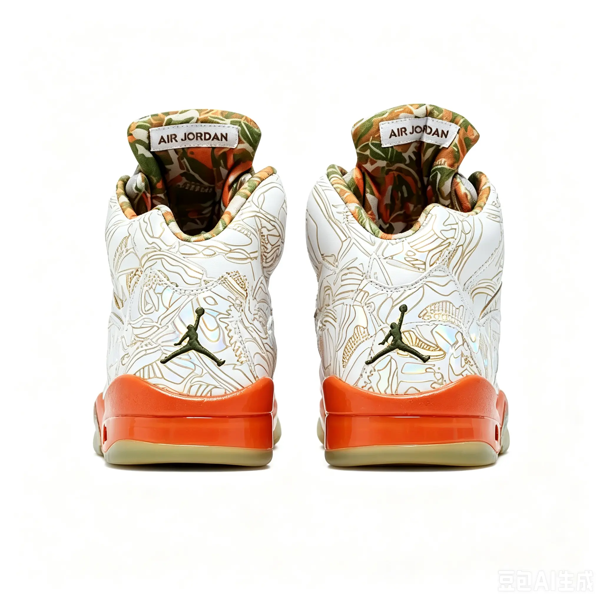 Brand New Sealed with Original Shoe Box Unisex Printed Leather White Orange Accent High Top Retro Basketball Sneakers, Graffiti Print Vintage Street Collectible Casual Footwear