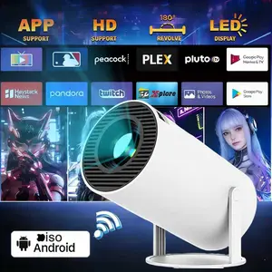 Mini projector, built-in apps, 2026 upgraded version, native 720P resolution. Features 180° rotatable design, manual keystone correction, Wi-Fi 5 & Bluetooth 5.2. Portable, compatible with TV sticks.