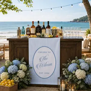 Personalized Linen striped bar & event Sign, Wedding, Birthday, Anniversary custom name bar wedding sign, Elegant Wedding Reception Decor