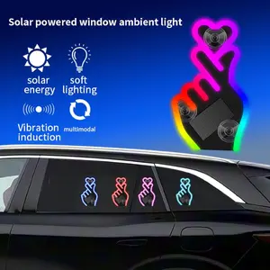 Hugexpen Solar-Powered Finger Heart Car Window Light Wireless LED Heart Shape Neon Light with Suction Cup for Car or Home Romance Fun Automatically lights up in darkness or upon vibration